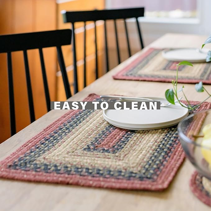 Homespice Highland Jute Braided Oval Placemats, Warm Lodge and Cabin Decor, Set of 6, 13x19 Multicolor Table Mats - Vibrant Colors, Durable, Easy to Clean and Protects Furniture