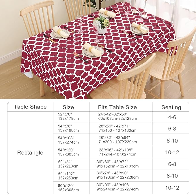 Smiry Rectangle Tablecloth, Waterproof Vinyl Tablecloths with Flannel Backing for Rectangle Tables, Wipeable Spillproof Plastic Tablecloth for Dining, Camping, Indoor and Outdoor (60"x84", Burgundy)