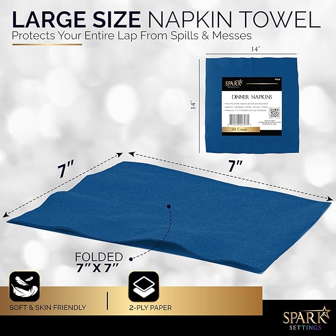 Cocktail Napkins Disposable, Royal Blue Beverage Napkins Soft and Absorbent Paper Napkins for Dinner, Party, Wedding, Or Every Day Use, 7” x 7” 2 Ply Party Napkins, Pack of 40 - By Amcrate