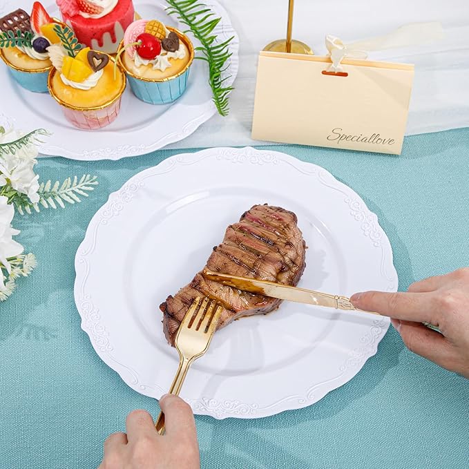 DaYammi 36PCS White Plastic Plates, Heavy Duty White Disposable Plates Premium 10inch Dinner Plates Hard Plastic Plates Disposable for Party Wedding Bridal Shower
