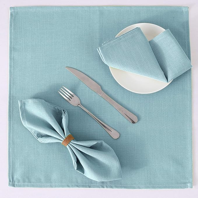 H.VERSAILTEX Cloth Napkins Set of 12 (18" X 18") Linen Textured Dinner Napkins Waterproof Extra Soft Thick Durable Reusable Napkins with Hemmed Edges for Dinners, Weddings and Everyday Use, Aqua