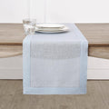 Solino Home Linen Light Blue Table Runner 60 Inches - Classic Hemstitch, 100% Pure Linen Coffee Table Runner 14 x 60 Inch Ideal for Dresser Tables, Spring, Easter