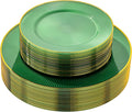 Hioasis 60pcs Green and Gold Plastic Plates - Green Disposable Dinnerware Set, 30pcs Dinner 10.25in & 30pcs Dessert 7.5in Plates with Striped Designs for Party & St. Patrick's Day