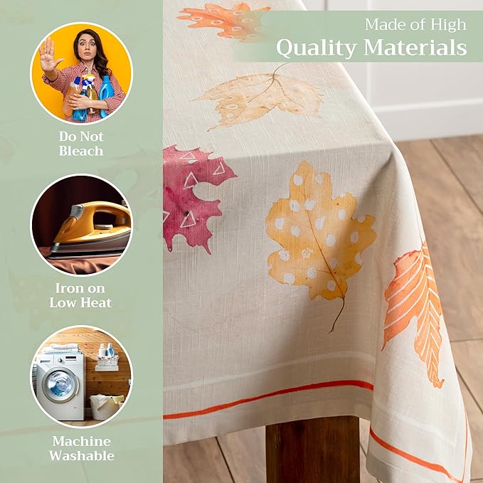 Maison d' Hermine Table Cloth Rectangle Table 100% Cotton 70 x 120 Inches Fall Tablecloth Reusable Everyday Use for Thanksgiving Christmas Decorations Dining Farmhouse Party (Colours of Autumn)