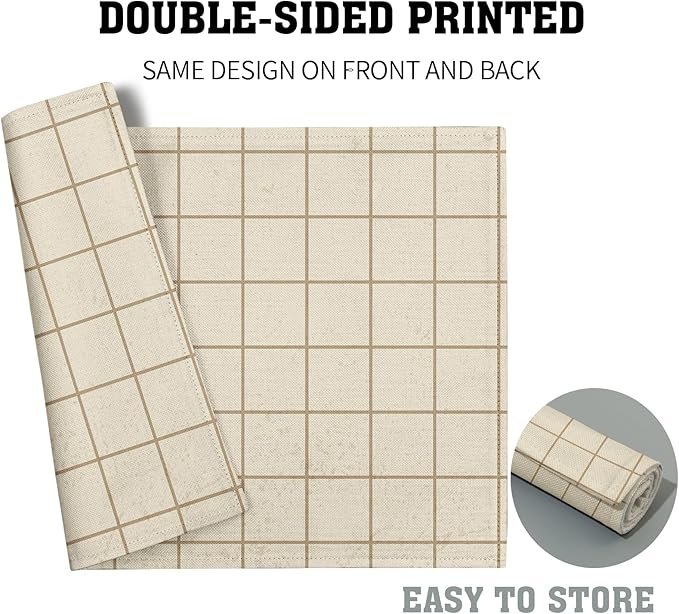 Buffalo Plaid Placemats - Beige Rustic Place Mats Set of 4 Farmhouse Country Table Mats Kitchen Mats 12x18 for Party Dining Table