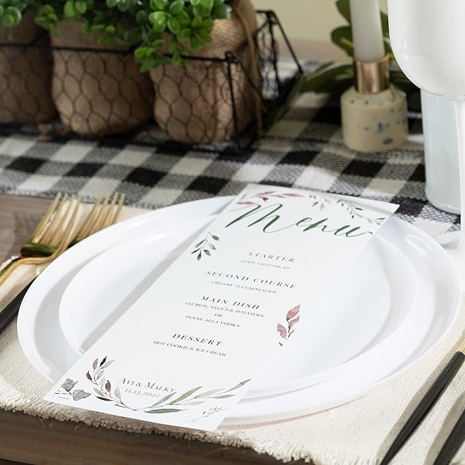 [30 Pack 8.6''] White Plastic Party Plates Edge Collection Premium heavyweight Elegant Disposable Tableware Dishes