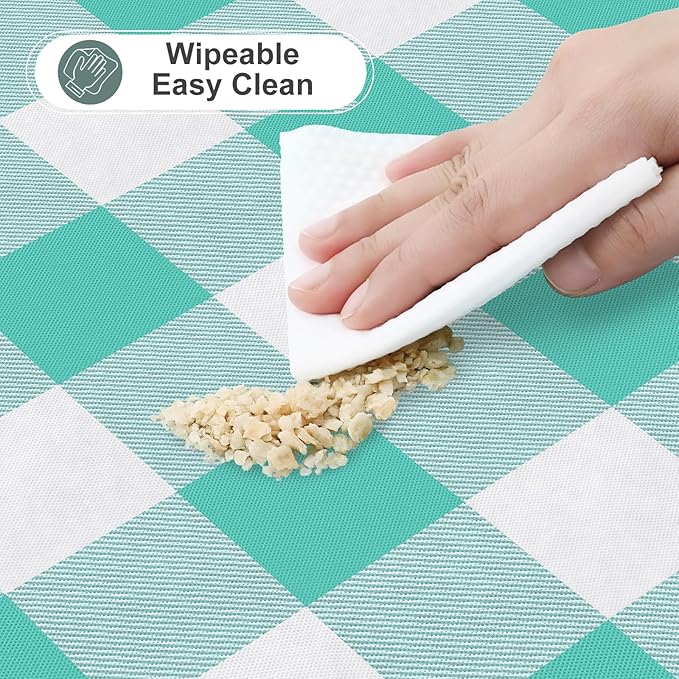 misaya Rectangle Waterproof Vinyl Table Cloth, Buffalo Flannel Backed Tablecloth, Wipeable Plastic Table Cover for Dinner, Kitchen, Outdoor (54" x 78", Teal and White)