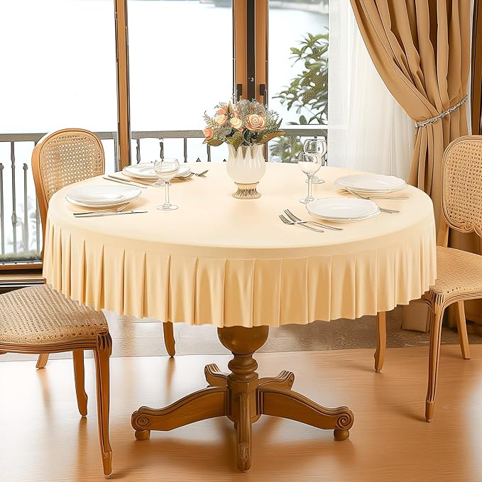 4 Pack Champagne Spandex Round Tablecloths for 60 Inch Tables, Stretchy Fitted 5FT Cloths, Wrinkle-Free Cover With Skirt for Wedding Party Dining Banquet