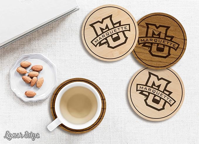 LazerEdge Marquette Golden Eagles Wooden Coaster Set - Maple Wood - Officially Licensed Product - 4-Pack
