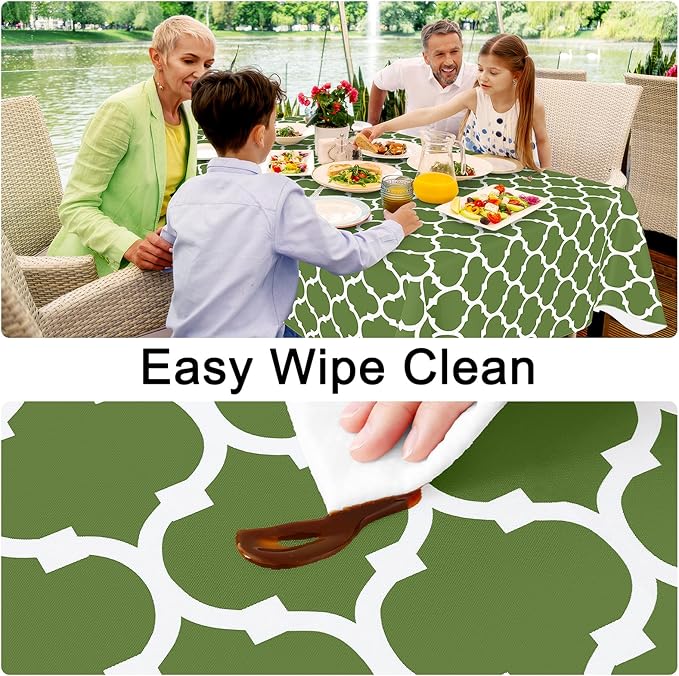 Smiry Square Table Cloth, Waterproof Vinyl Tablecloth with Flannel Backing for Square Tables, Wipeable Spillproof Plastic Tablecloths for Dining, Camping, Indoor and Outdoor (54"x54", Green)