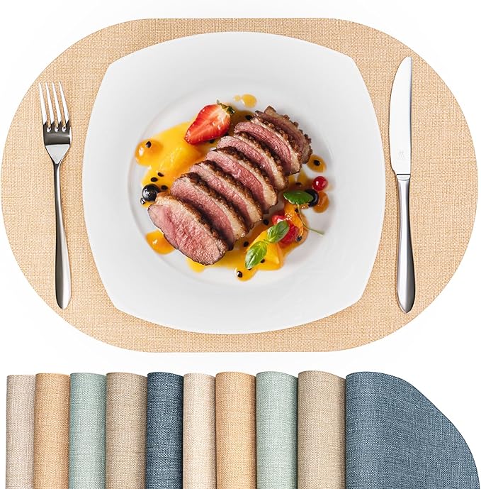 Oval Placemats for Dining Table Set of 2, Washable Leather Table Mats, Waterproof Heat-Resistant Non-Slip Kitchen Placemats, Simple Style Oval Design