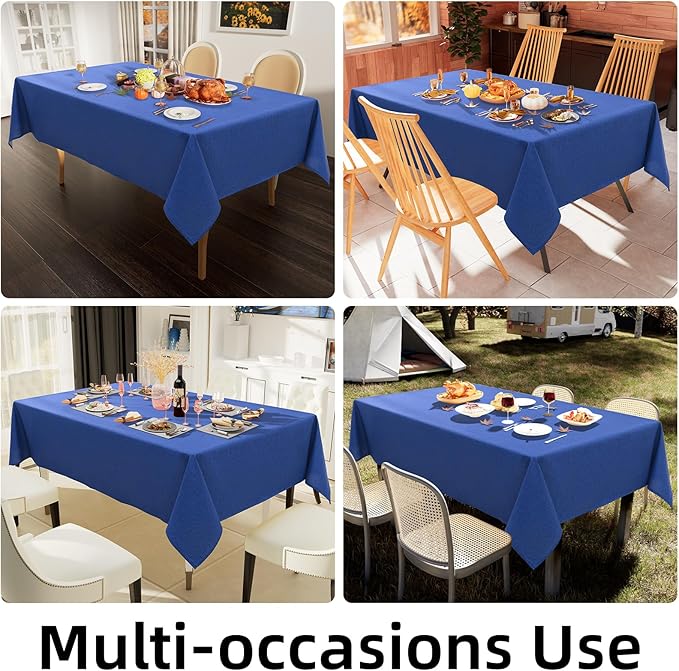 Smiry Rectangle Faux Linen Table Cloth, Waterproof Burlap Fabric Tablecloth, Washable Decorative Farmhouse Table Covers for Kitchen, Dining, Parties, 60x120, Indigo
