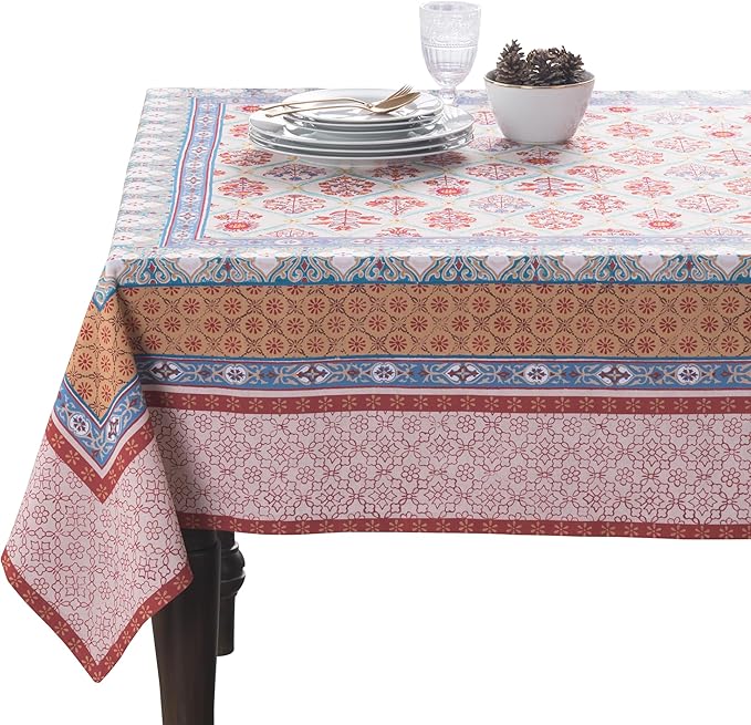 Maison d' Hermine Table Cloth Rectangle Table 100% Cotton 70 x 108 Inches Fall Tablecloth Reusable Everyday Use for Thanksgiving Christmas Decorations Dining Farmhouse Party (Romane)