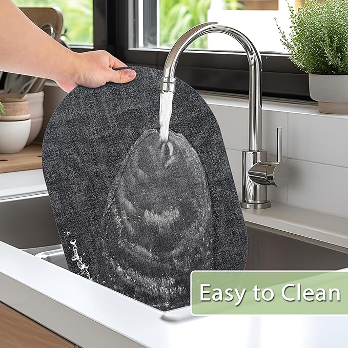 Placemats for Dining Table Set of 6 Non-Slip, Heat Resistant Oval Leather Placemat Double Layer, Waterproof Table Mats Easy to Clean for Kitchen Dining Room Coffee Office Table, Charcoal