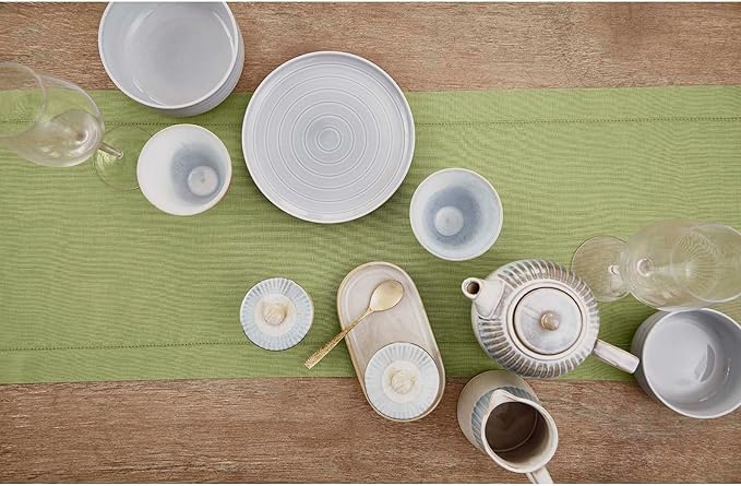 Solino Home Linen Moss Green Table Runner 36 Inches - 100% Pure Linen Small Table Runner 14 x 36 Inch for Dresser and Coffee Tables - Classic Hemstitch - Winter, Spring, Easter, St Patricks Day