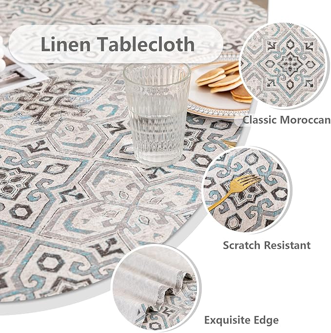 MYSKY HOME Rectangle Tablecloth 60x102 Inches -Linen Farmhouse Geometric Patterned Tablecloth Waterproof Decorative Washable Fabric Table Cloth for Kitchen Dining Moroccan Tablecloth，Grey