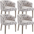 Mid-Century Dining Chairs Set of 4, Tufted Upholstered Linen Dining Room Chairs Comfy Side Chair Armchair Guest Chair with Wooden Legs for Dining Room Living Room, Floral Pattern