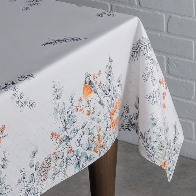 Maison d' Hermine Table Cloth Rectangle Table 100% Cotton 60 x 108 Inches Fall Tablecloth Reusable Everyday Use for Thanksgiving Christmas Decorations Dining Farmhouse Party (Whitish Shabby Chique)