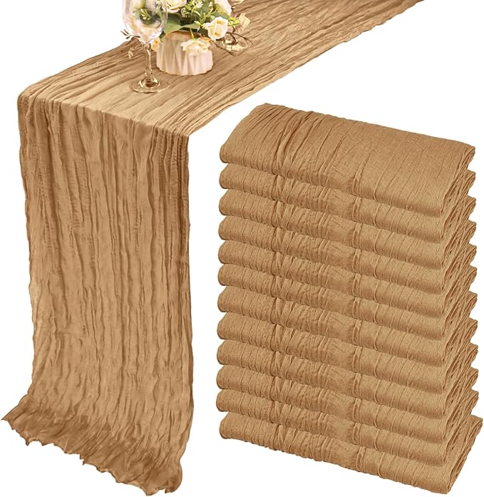 12 Pack Cheesecloth Table Runner 35x72 Inch Boho Gauze Table Runner Rustic Cheese Cloth Long Table Runner Romantic Table Runner for Wedding Bridal Shower Birthday Party Table Decor (Nude)