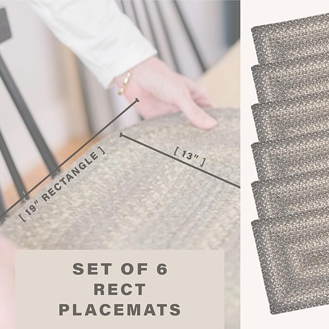 Homespice Grey Cloud Dining Placemats, Warm Country Decor, Set of 6, Grey - 13x19 Rectangle Table Mats - Vibrant Colors, Durable, Easy to Clean and Protects Furniture