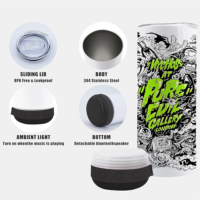 1 Pack 20oz Black Music Speaker Sublimation Blank Tumbler,Straight with Straw and Lid,Speaker Tumbler Cup with Detachable for Valentine's,Father's Day,Mother's Day,Birthday Gift