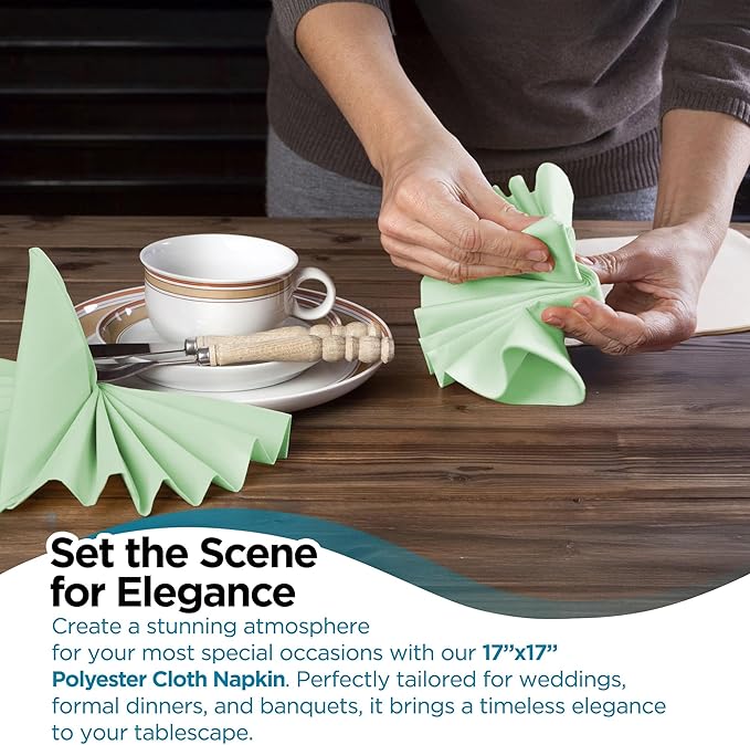 Polyester Cloth Napkins - Washable Soft Table Linens - Durable & Elegant for Dining, Restaurants, Weddings, Events, Rentals, Banquets, & Parties - Premium Quality Set of 250, Mint Green, 17"x17"