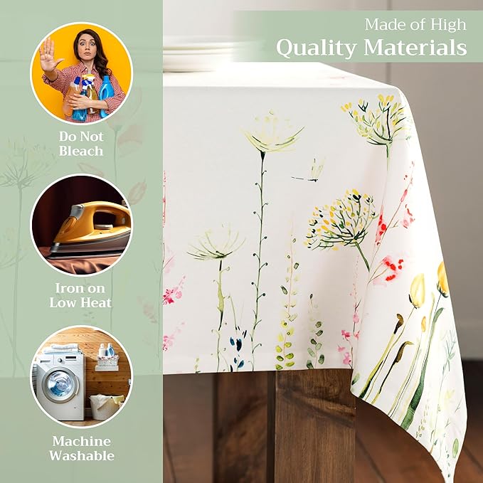 Maison d' Hermine Table Cloth Rectangle Table 100% Cotton 60 x 90 Inches Tablecloth Reusable Decorative for Dining Room Farmhouse Home Valentines Day Decorations Spring Summer - Botanical Fresh