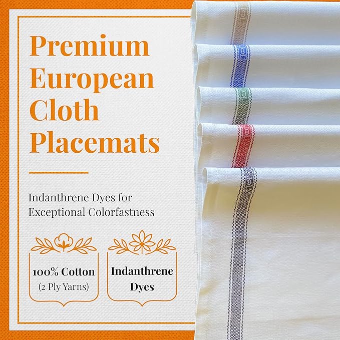 Premium Cloth Striped Placemats Set of 4 – 100% Soft Durable Jacquard Woven Cotton Table Placemats with Stain-Release Fabric – Machine Washable for Dining Table – Cherry Red, 20"x14"