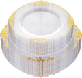 Nervure 100Pcs Clear and Gold Plastic Plates - Heavyweight Gold Disposable Plates - Plastic Plates Include 50Pcs 10.25inch Dinner Plate & 50Pcs 7.5inch Dessert Plate for Wedding & Party & Thanksgiving