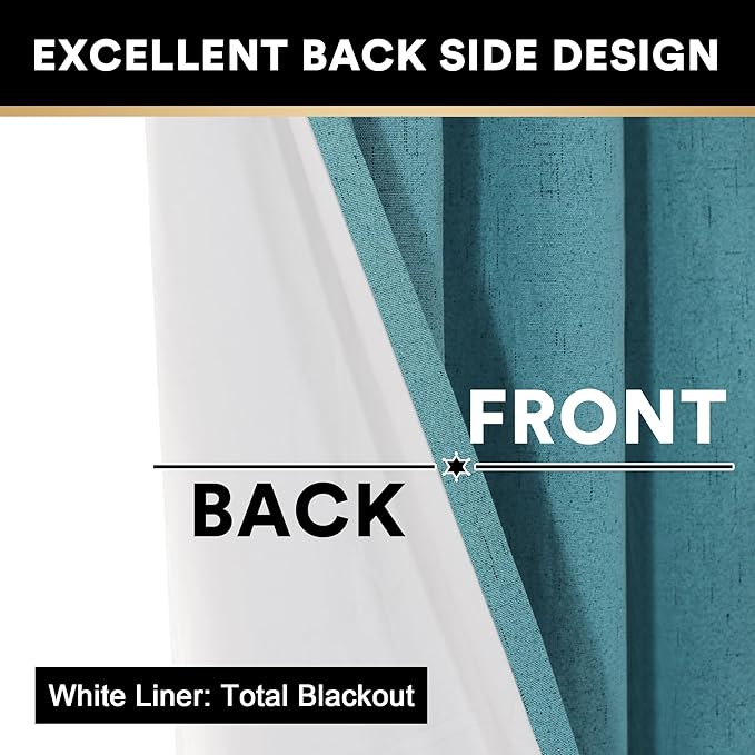 PrinceDeco 100% Blackout Curtains 64 inch Long 2 Panels Full Blackout Curtains for Classroom Thermal Insulated Curtains 64" Long Noise Reducing Window Treatment Drapes for Gym Room,Teal Blue