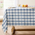 Softalker Checkered Tablecloth Square, Outdoor Linen Cotton Gingham Table Cloth with Tassel, Heavy Duty Wrinkle Free Buffalo Plaid Table Cover for Kitchen Dining Home Party - 55 x 55 Inch, Blue