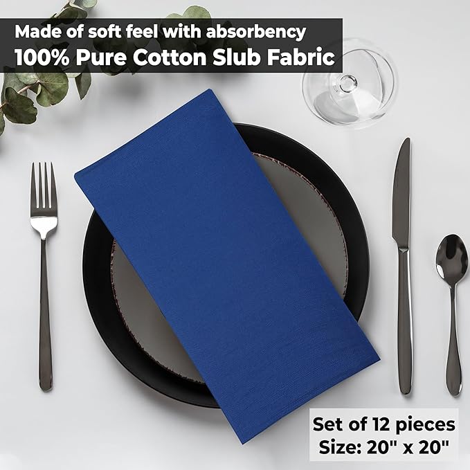 Urban Villa Cloth Napkins Set of 12 20x20 Inches 100% Cotton Napkins Cloth Washable Soft Durable Reusable Absorbent Table Dinner Napkins Cloth for Hotel Lunch Restaurant Weddings Parties-Royal Blue