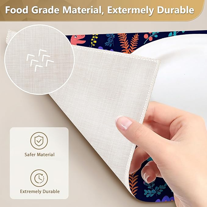 Dinosaurs Placemats Set of 6,12x18 Inch Table Mats for Colorful Dinosaurs Kitchen Table Washable Farmhouse Linen Table Mats Dining Decoration