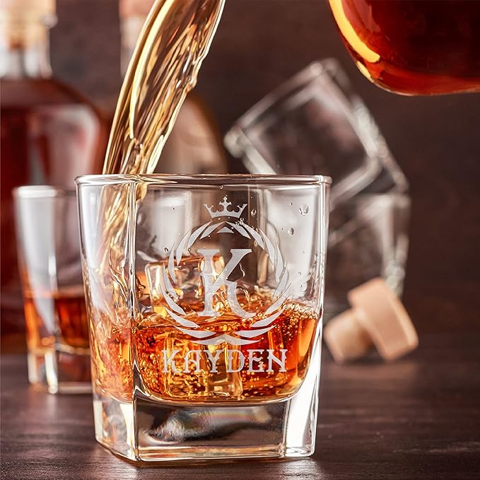 Customization Mill Set of 3, Monogrammed Whiskey Rocks Glasses w/ Name & Initial - Gifts for Men 9 Designs Personalized Bourbon Custom Birthday Dad, Old Fashioned Scotch