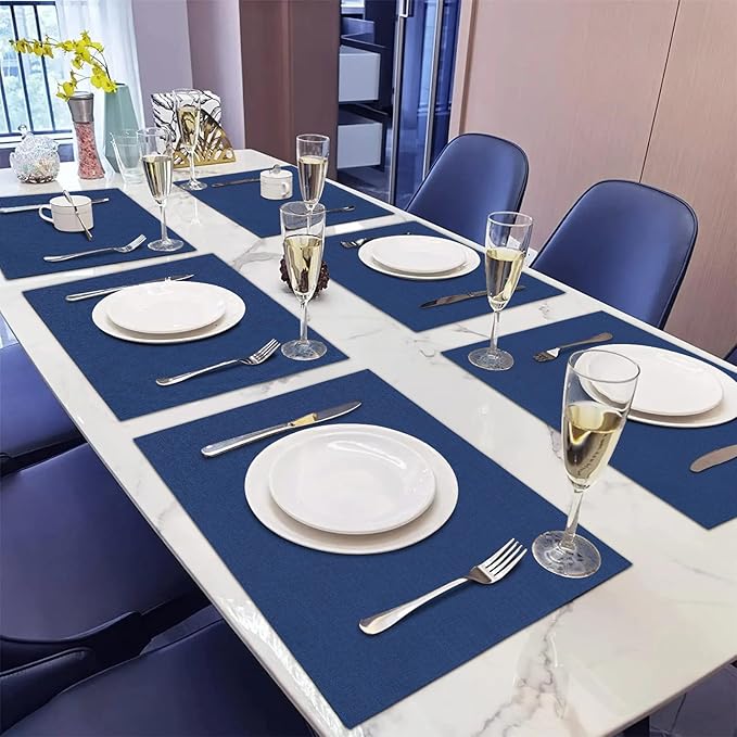 Cloth Placemats Set of 8 - Thickened Navy Blue Table Placemats Set - Heat Resistant Dining Table Place Mats Washable Kitchen Table Mats Set of 8, 18x12 inch, Easy to Clean(Blue)