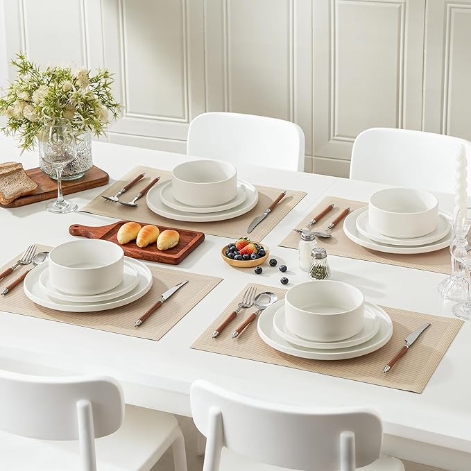 Stoneware Salad Plates Set of 4, 8 Inch Plates for Dessert, Ceramic Plates Sets, Microwave Safe, Dishwasher Safe, Versatile for All Seasons, Matte White