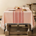 ZeeMart Contrast Linen Table Cloth Square Table Cloths 52x52 Inch Orange, Farmhouse Style Heavy Weight Burnt Orange Fall Tablecloth, Water Resistant Burlap Tablecloths