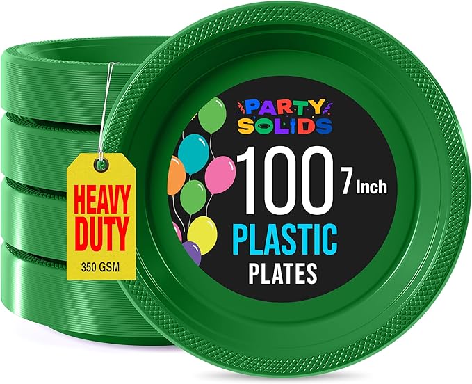 Emerald Green Plastic Plates For Party 7" Emerald Green Disposable Plates Heavy Duty 100 Pcs Plastic Dinnerware Sets Heavy Duty 350 GSM Disposable Dinnerware Set