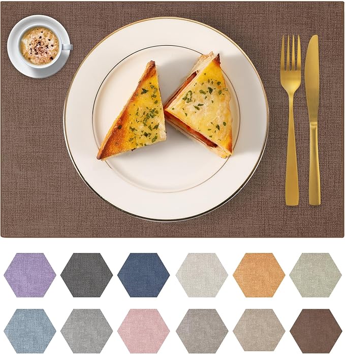 Faux Leather Placemats Set of 4 Washable PU Table mats for Kitchen Table - Heat Resistant, Waterproof, Easy Clean, Anti Slip 11.8" x 17" (Dark Brown-4 Pack)