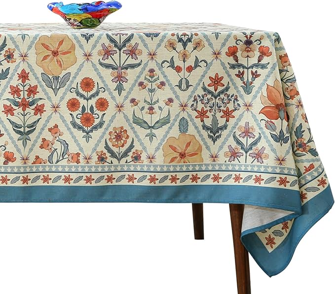 ISAENNE Designer Linen Elegant Extra Long Rectangle Tablecloth,Colorful Floral Bohemian Table Cloth,Wrinkle Resistant Decor Tablecloths for Dining Thanksgiving Kitchen,63"*110"-Floralsea A