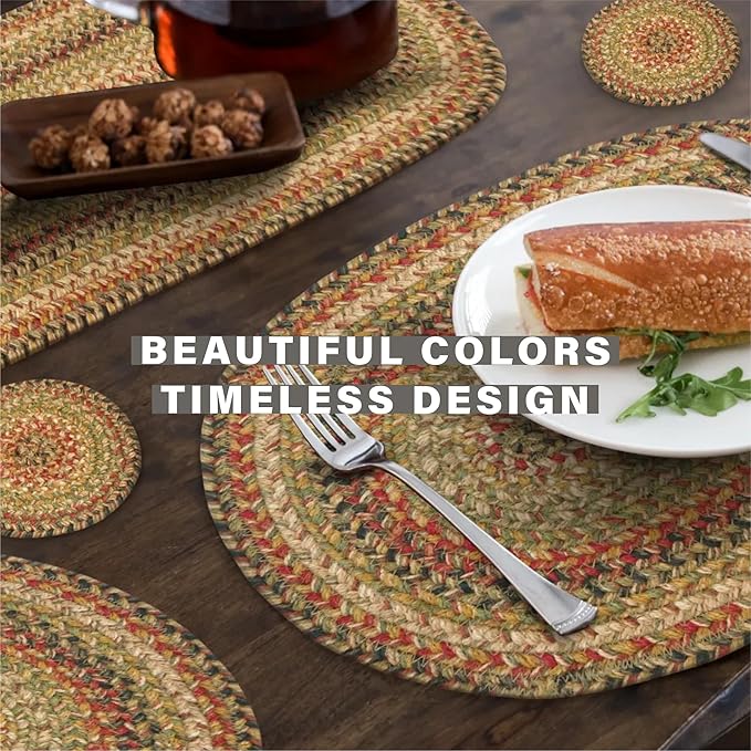 Homespice Kingston Jute Braided Table Runner, Warm Country Decor, Set of 2, Multicolor Oval 8x28 - Rich Colors, Easy to Clean, Durable and Protects Furniture