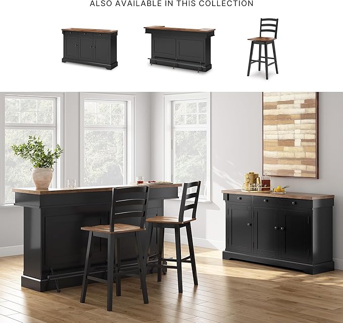 Signature Design by Ashley Wildenauer Farmhouse Dining Buffet with Drawers and Adjustable Shelves, Light Brown & Black
