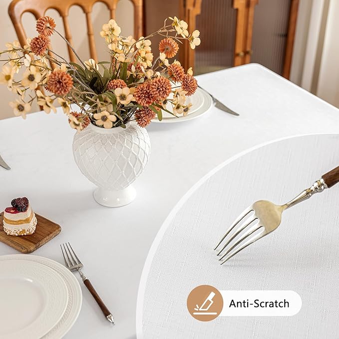 Textured White Table Cloth Rectangle Washable & Spill Proof Faux Linen Fabric Tablecloth Rectangular Reusable for Dining Wedding Banquet 52 x 70 Inch