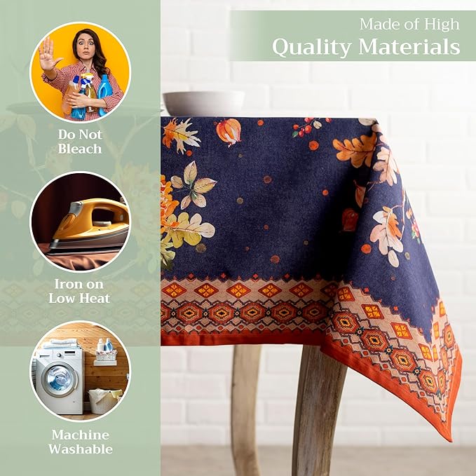 Maison d' Hermine Table Cloth Square Table 100% Cotton 60 x 60 Inches Fall Tablecloth Reusable Everyday Use for Thanksgiving Christmas Decorations Dining Farmhouse Party (Kelim - Infinity)