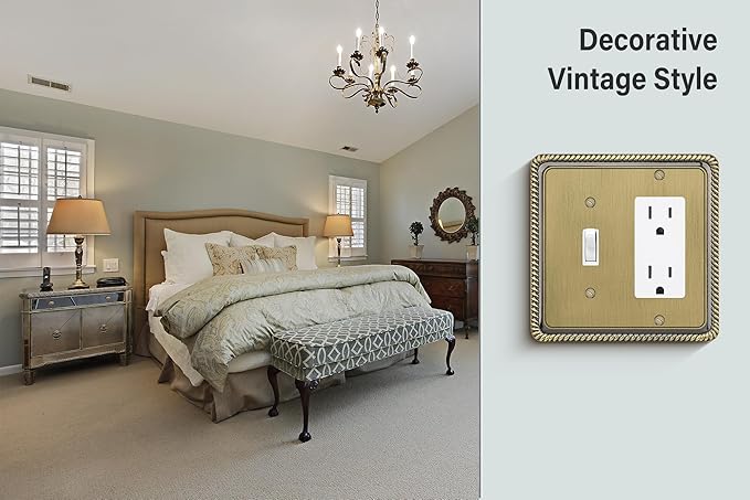 Henne Bery Rope Edge Decorative Wall Plate Switch Plate Outlet Cover (Toggle/Decorator, Antique Brass)
