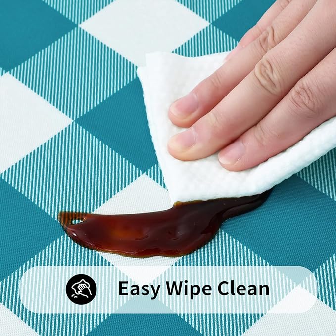 Smiry Rectangle Picnic Table Cloth, Elastic Waterproof Fitted Vinyl Tablecloths, Flannel Backed Buffalo Plaid Table Covers for Dining, Camping, Outdoor (White and Turquoise, 30" x 96")