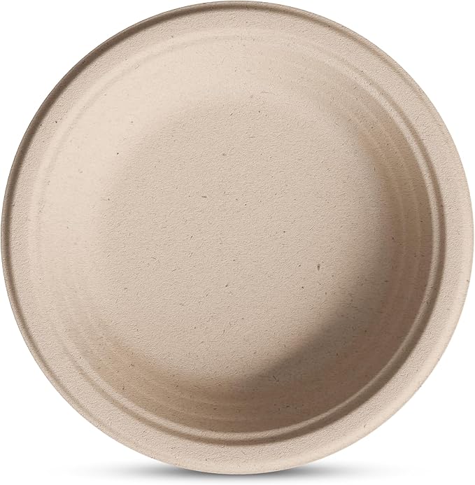 Deep Dish Paper Plates, Heavy Duty Disposable Dinner Plates [125-Pack] 9 Inch Plates - 100% Compostable Eco-Friendly, Biodegradable Sugarcane Bagasse, Natural Brown 9" Paper Plate Disposable