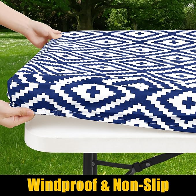 Smiry Rectangle Table Cloth Cover, Waterproof Elastic Fitted Picnic Tablecloth for 5 Foot Tables, Wipeable Flannel Backed Vinyl Tablecloths for Camping, Dining, Outdoor (Navy, 30" x 60")