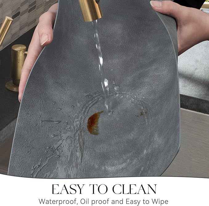 MOSAYT Vinyl Placemats Set of 6-12 X 17 Inch - Faux Leather 100% Waterproof Oil-Proof Wipeable PU Place Mats, Heat Resistant Reversible Table Mats for Kitchen, Dining, Outdoor (Grey)