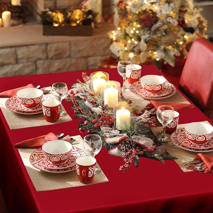 sancua Square Tablecloth - 60 x 60 Inch - Water Resistant Spill Proof Washable Polyester Table Cloth, Decorative Fabric Table Cover for Dining Tables, Buffet Parties, Christmas Red